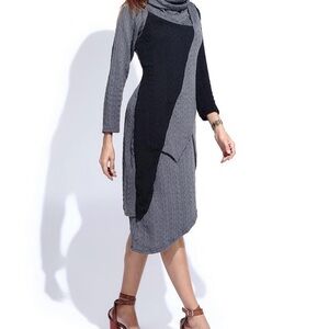 Reborn Black Asymmetrical Color-Blocked Sheath Dress